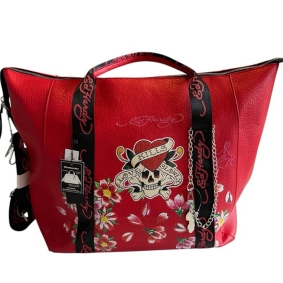 Ed Hardy Handbags - Ed Hardy Red Skull and Floral Tote